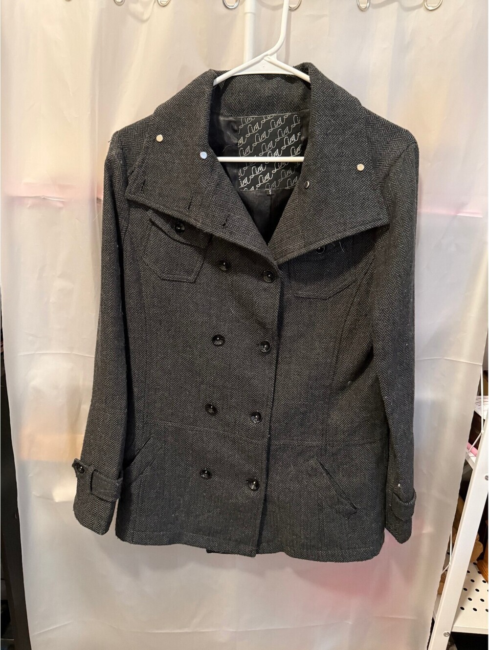 Lira Women's Gray Wool Blend Pea Coat Size S